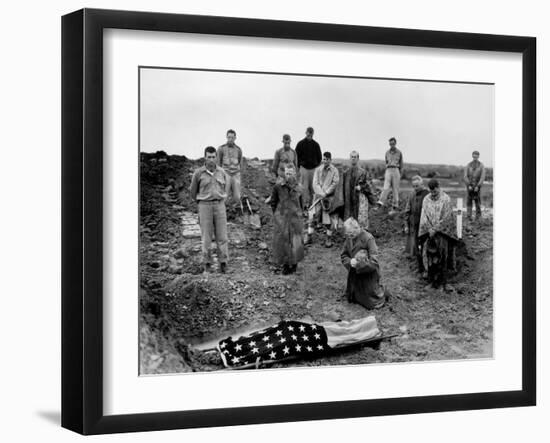Marine Col. Francis Fenton Kneeling Over Corpse of Son, Killed in Action under His Father's Command-null-Framed Photographic Print