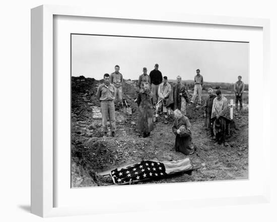 Marine Col. Francis Fenton Kneeling Over Corpse of Son, Killed in Action under His Father's Command-null-Framed Photographic Print