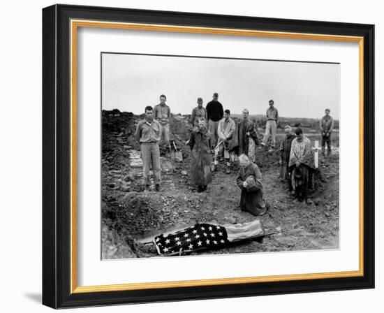 Marine Col. Francis Fenton Kneeling Over Corpse of Son, Killed in Action under His Father's Command-null-Framed Photographic Print