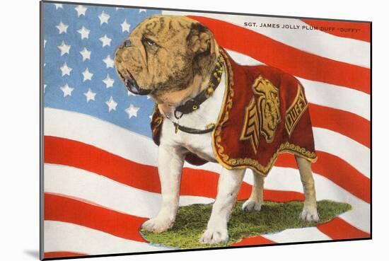 Marine Corp Boxer Dog with Flag-null-Mounted Art Print