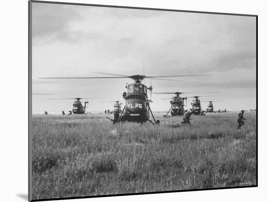 Marine Helicopters Landing with Troops Dashing Out During Training Exercise-John Dominis-Mounted Photographic Print