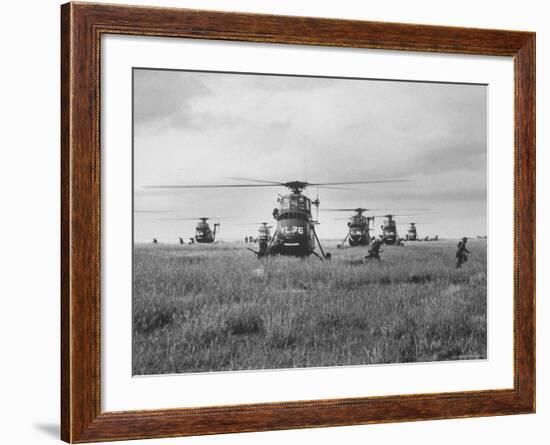 Marine Helicopters Landing with Troops Dashing Out During Training Exercise-John Dominis-Framed Photographic Print
