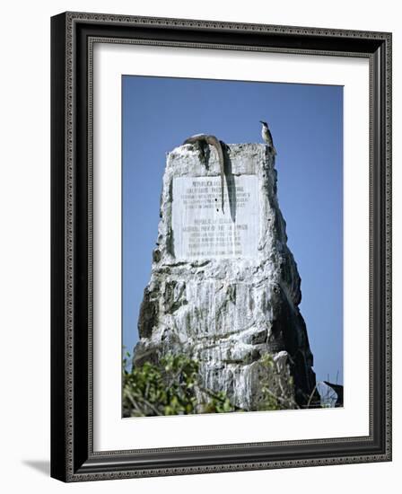 Marine Iguana and Galapagos Mockingbird Atop a Monument, Galapagos Islands, Ecuador-Charles Sleicher-Framed Photographic Print