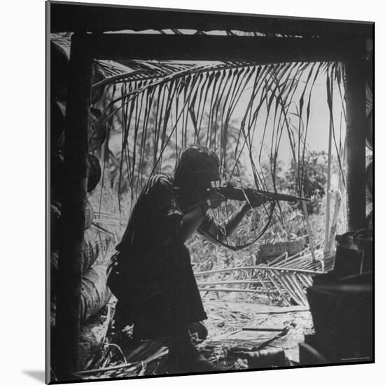 Marine in Action During Fight to Take Bougainville in Solomon Islands During WWII-William C^ Shrout-Mounted Photographic Print