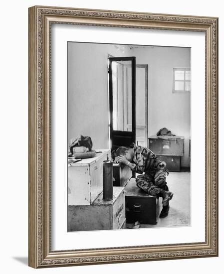 Marine Lance Corporal James C. Farley Crying in Office over Death of Friends During Vietnam War-Larry Burrows-Framed Photographic Print