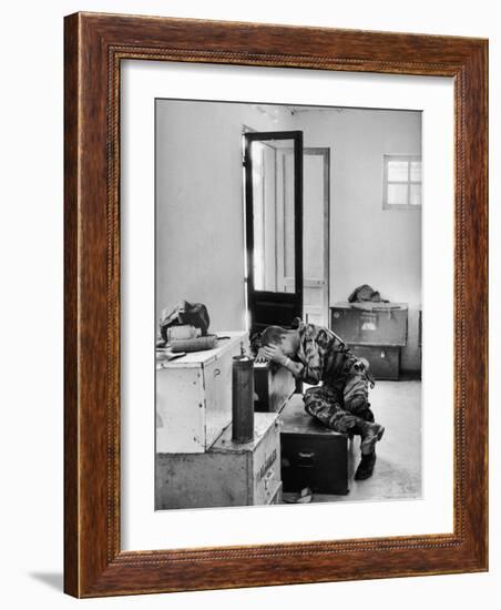 Marine Lance Corporal James C. Farley Crying in Office over Death of Friends During Vietnam War-Larry Burrows-Framed Photographic Print