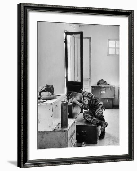 Marine Lance Corporal James C. Farley Crying in Office over Death of Friends During Vietnam War-Larry Burrows-Framed Photographic Print