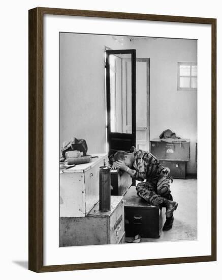 Marine Lance Corporal James C. Farley Crying in Office over Death of Friends During Vietnam War-Larry Burrows-Framed Photographic Print