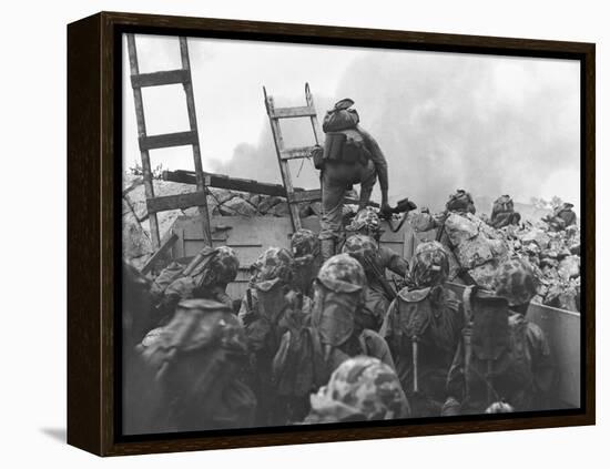 Marine Lt. Baldomero Lopez Scaling a Seawall after Landing on Red Beach in the Invasion of Inchon-null-Framed Stretched Canvas