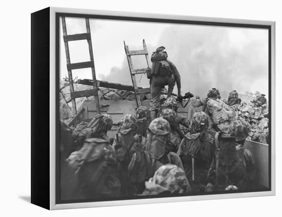 Marine Lt. Baldomero Lopez Scaling a Seawall after Landing on Red Beach in the Invasion of Inchon-null-Framed Stretched Canvas