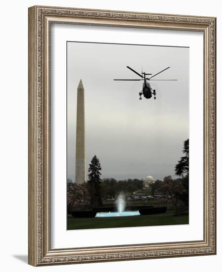 Marine One, with President Barack Obama Aboard, Leaves the White House in Washington-null-Framed Photographic Print