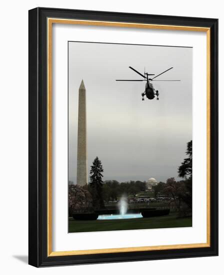 Marine One, with President Barack Obama Aboard, Leaves the White House in Washington-null-Framed Photographic Print