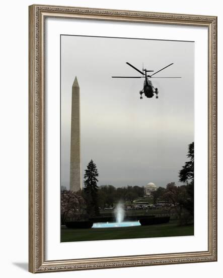 Marine One, with President Barack Obama Aboard, Leaves the White House in Washington-null-Framed Photographic Print