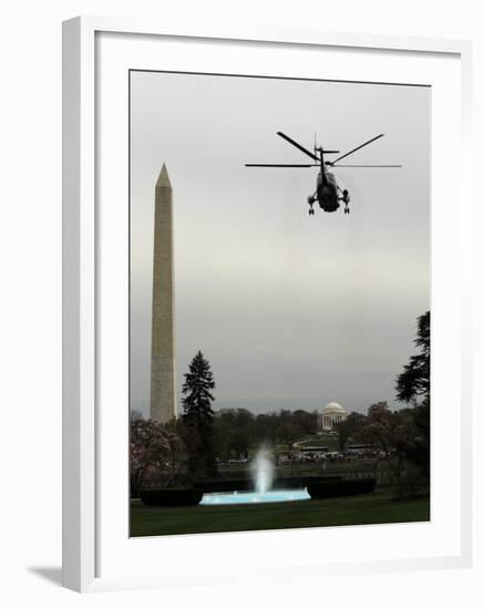 Marine One, with President Barack Obama Aboard, Leaves the White House in Washington-null-Framed Photographic Print