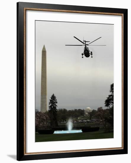 Marine One, with President Barack Obama Aboard, Leaves the White House in Washington-null-Framed Photographic Print