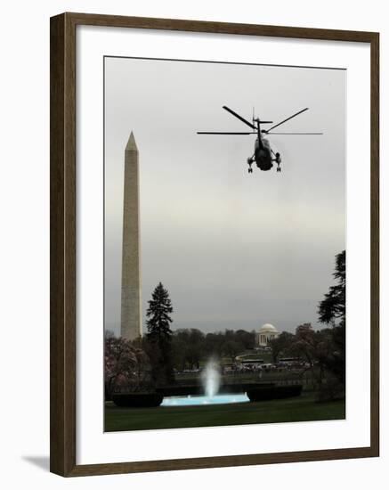 Marine One, with President Barack Obama Aboard, Leaves the White House in Washington-null-Framed Photographic Print