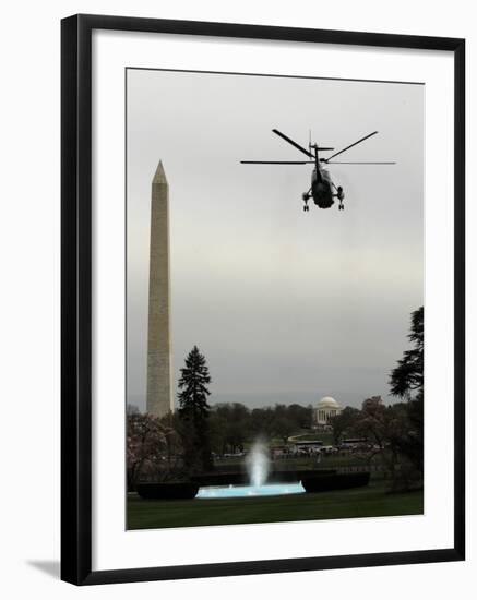 Marine One, with President Barack Obama Aboard, Leaves the White House in Washington-null-Framed Photographic Print