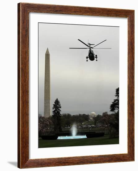 Marine One, with President Barack Obama Aboard, Leaves the White House in Washington-null-Framed Photographic Print