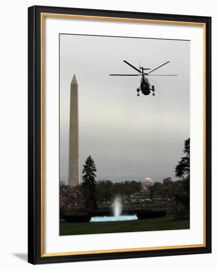 Marine One, with President Barack Obama Aboard, Leaves the White House in Washington-null-Framed Photographic Print