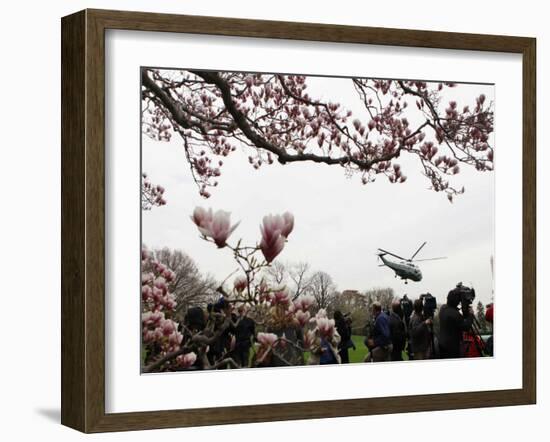 Marine One, with President Obama Aboard, Lifts Off from the South Lawn of the White House-null-Framed Photographic Print