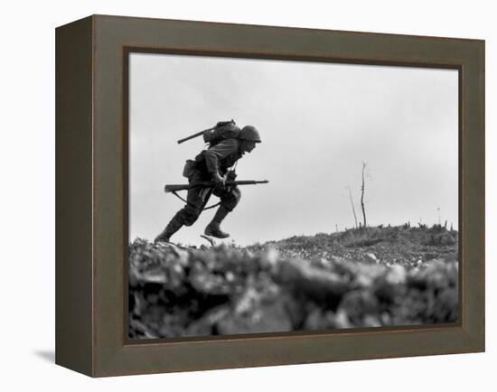 Marine Pfc. Paul E. Ison Runs Through Japanese Machine Gun Fire on Okinawa-null-Framed Stretched Canvas