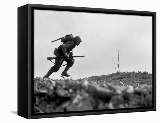 Marine Pfc. Paul E. Ison Runs Through Japanese Machine Gun Fire on Okinawa-null-Framed Stretched Canvas