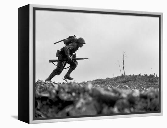 Marine Pfc. Paul E. Ison Runs Through Japanese Machine Gun Fire on Okinawa-null-Framed Stretched Canvas