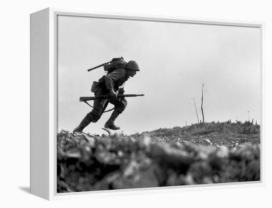 Marine Pfc. Paul E. Ison Runs Through Japanese Machine Gun Fire on Okinawa-null-Framed Stretched Canvas