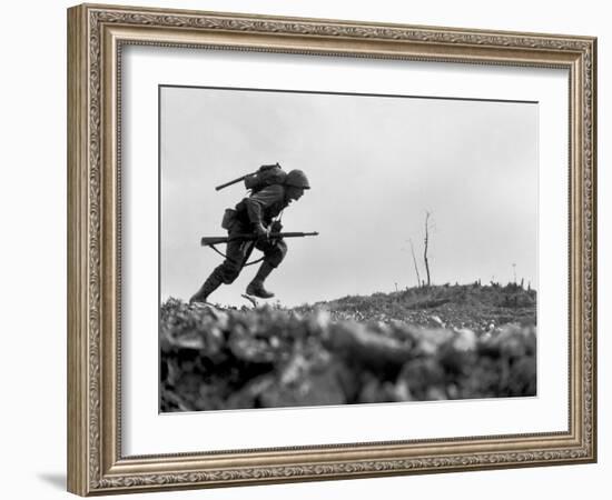 Marine Pfc. Paul E. Ison Runs Through Japanese Machine Gun Fire on Okinawa-null-Framed Photo