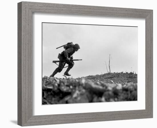 Marine Pfc. Paul E. Ison Runs Through Japanese Machine Gun Fire on Okinawa-null-Framed Photo