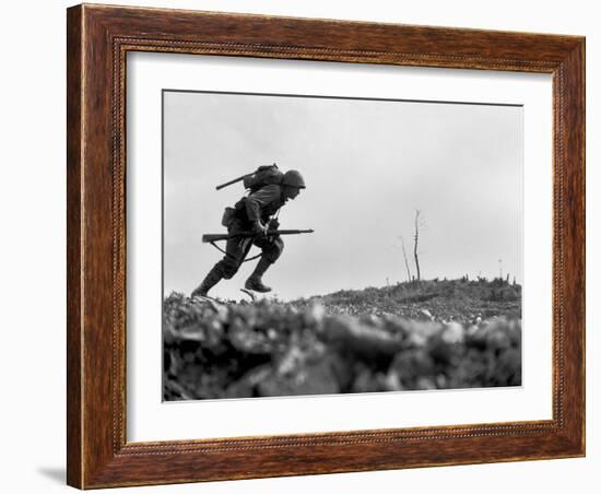 Marine Pfc. Paul E. Ison Runs Through Japanese Machine Gun Fire on Okinawa-null-Framed Photo