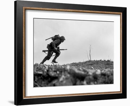 Marine Pfc. Paul E. Ison Runs Through Japanese Machine Gun Fire on Okinawa-null-Framed Photo