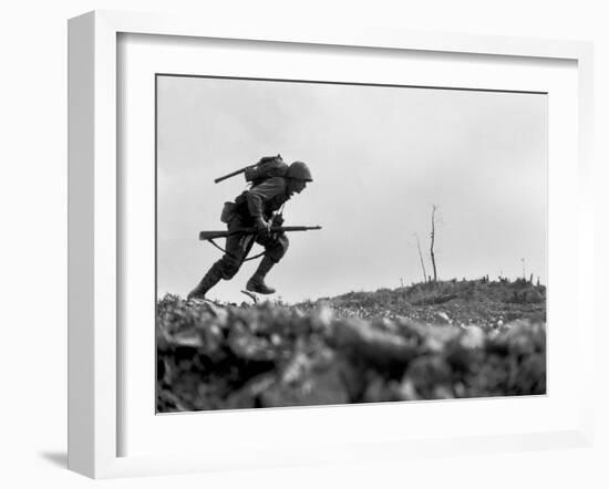 Marine Pfc. Paul E. Ison Runs Through Japanese Machine Gun Fire on Okinawa-null-Framed Photo