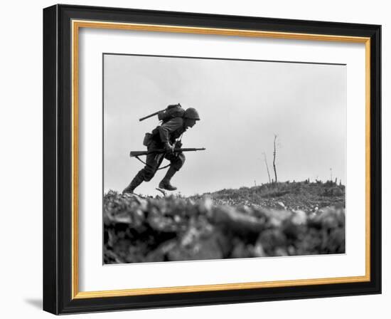 Marine Pfc. Paul E. Ison Runs Through Japanese Machine Gun Fire on Okinawa-null-Framed Photo