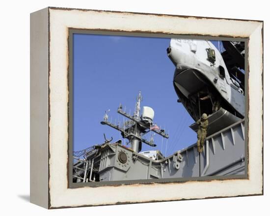 Marines and Sailors Fast-Rope from the Rear of a CH-46E Sea Knight Helicopter-Stocktrek Images-Framed Premier Image Canvas