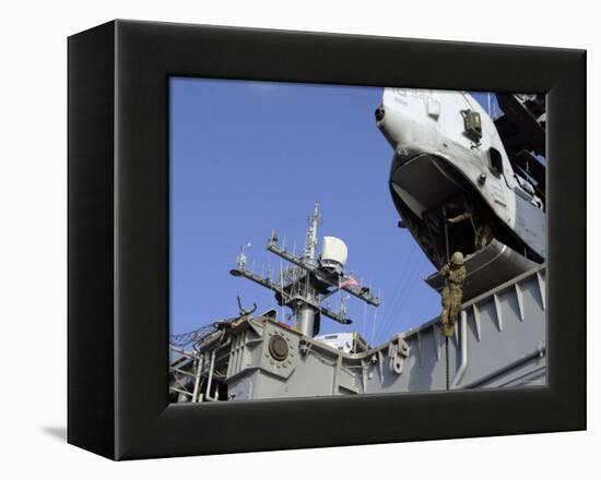 Marines and Sailors Fast-Rope from the Rear of a CH-46E Sea Knight Helicopter-Stocktrek Images-Framed Premier Image Canvas