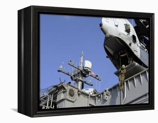 Marines and Sailors Fast-Rope from the Rear of a CH-46E Sea Knight Helicopter-Stocktrek Images-Framed Premier Image Canvas