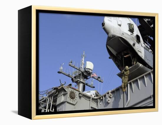 Marines and Sailors Fast-Rope from the Rear of a CH-46E Sea Knight Helicopter-Stocktrek Images-Framed Premier Image Canvas