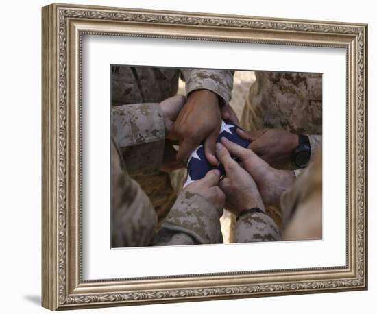 Marines Fold an American Flag after It was Raised in Memory of a Fallen Soldier-Stocktrek Images-Framed Photographic Print