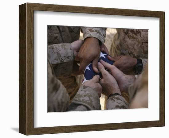 Marines Fold an American Flag after It was Raised in Memory of a Fallen Soldier-Stocktrek Images-Framed Photographic Print