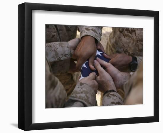 Marines Fold an American Flag after It was Raised in Memory of a Fallen Soldier-Stocktrek Images-Framed Photographic Print