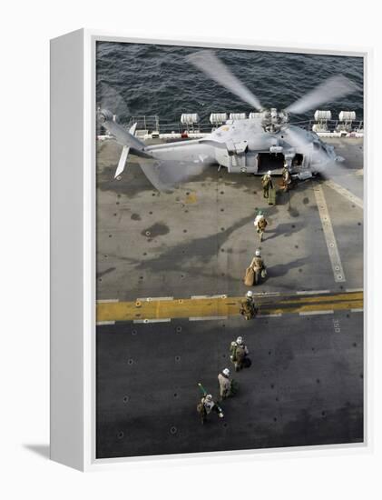 Marines Prepare to Board an MH-60S Sea Hawk Helicopter Aboard USS Peleliu-Stocktrek Images-Framed Premier Image Canvas