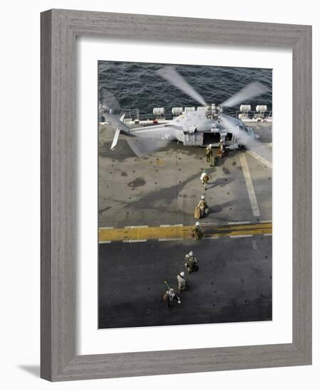 Marines Prepare to Board an MH-60S Sea Hawk Helicopter Aboard USS Peleliu-Stocktrek Images-Framed Photographic Print