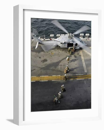 Marines Prepare to Board an MH-60S Sea Hawk Helicopter Aboard USS Peleliu-Stocktrek Images-Framed Photographic Print