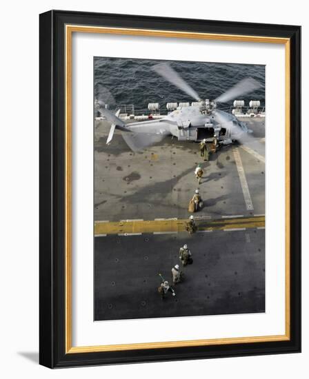 Marines Prepare to Board an MH-60S Sea Hawk Helicopter Aboard USS Peleliu-Stocktrek Images-Framed Photographic Print