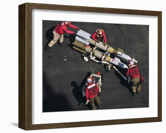 Marines Push Pordnance into Place on the Flight Deck of USS Enterprise-Stocktrek Images-Framed Photographic Print