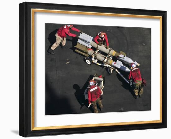 Marines Push Pordnance into Place on the Flight Deck of USS Enterprise-Stocktrek Images-Framed Photographic Print