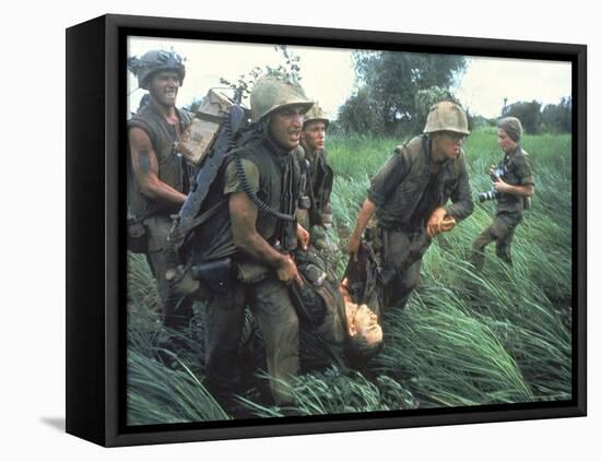 Marines Recovering Dead Comrade While under Fire During N. Vietnamese/Us Mil. Conflict-Larry Burrows-Framed Premier Image Canvas