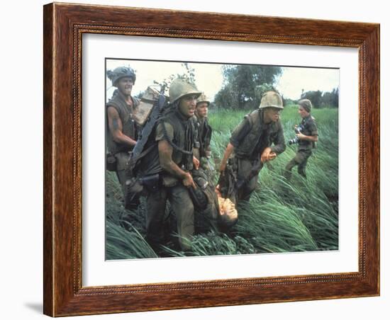 Marines Recovering Dead Comrade While under Fire During N. Vietnamese/Us Mil. Conflict-Larry Burrows-Framed Photographic Print