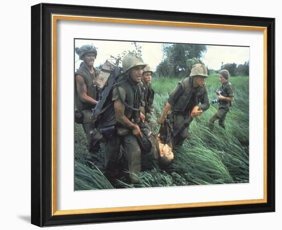 Marines Recovering Dead Comrade While under Fire During N. Vietnamese/Us Mil. Conflict-Larry Burrows-Framed Photographic Print